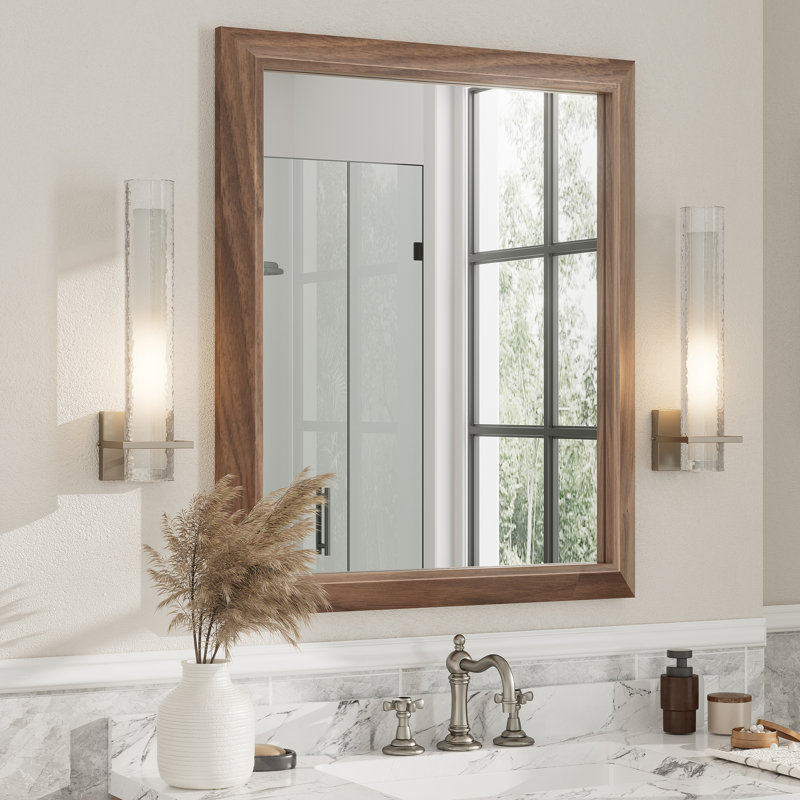 Amara Tempered Glass Mounted Wall Mirror, Dark Brown Wood, 30" x 22"