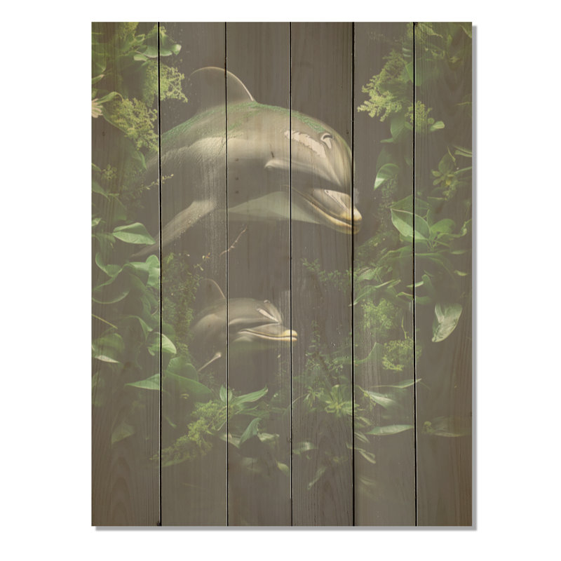 Dolphin Eco Guardians - Art mural en bois de dauphin sur bois de pin naturel, H 20 po x l 10 po