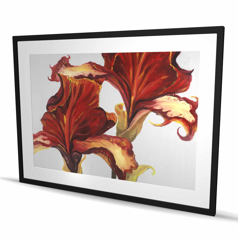 «Lilies with Fall Colors - Romantic Flowers», reproduction encadrée, Noir