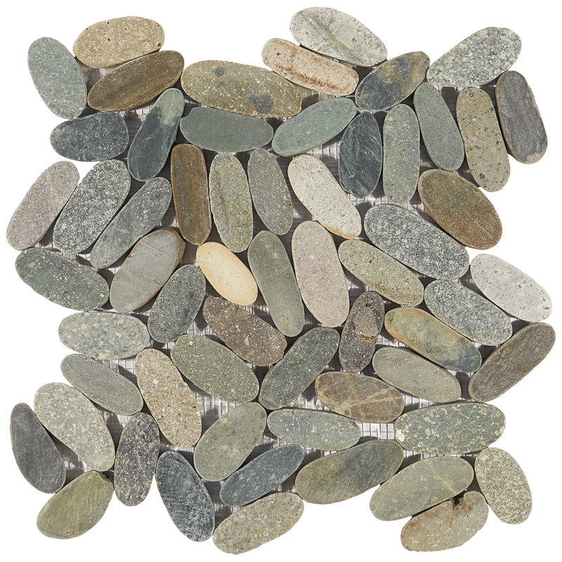 Picturesque Oval 11.81" x 11.81" Natural Stone Pebble Mosaic Floor and Wall Tile (0.97 Sq. Ft. / Each), Dark Blend