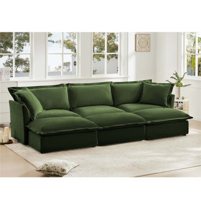 Living Room Slipcovered Sofa With Ottomans, Convertible Sleeper Sofa Bed, Ideal For Home Theater And Relaxing Moments