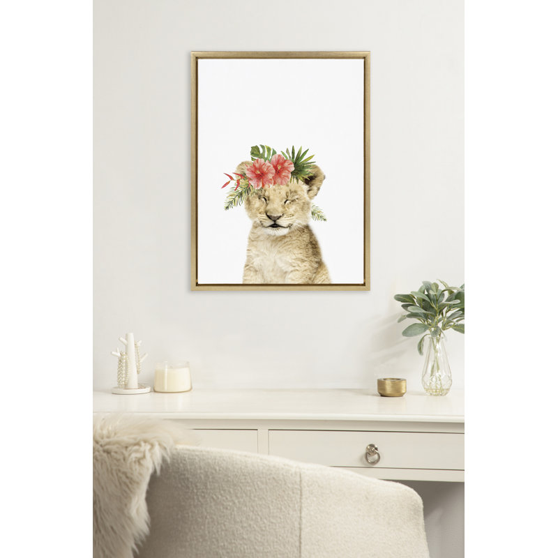 «Flower Crown Lion Cub» par Amy Peterson, reproduction d'art sur toile encadrée