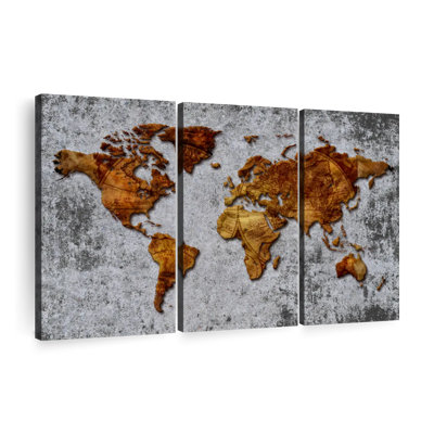 Antique Bronze World Map Multi Piece Canvas Print