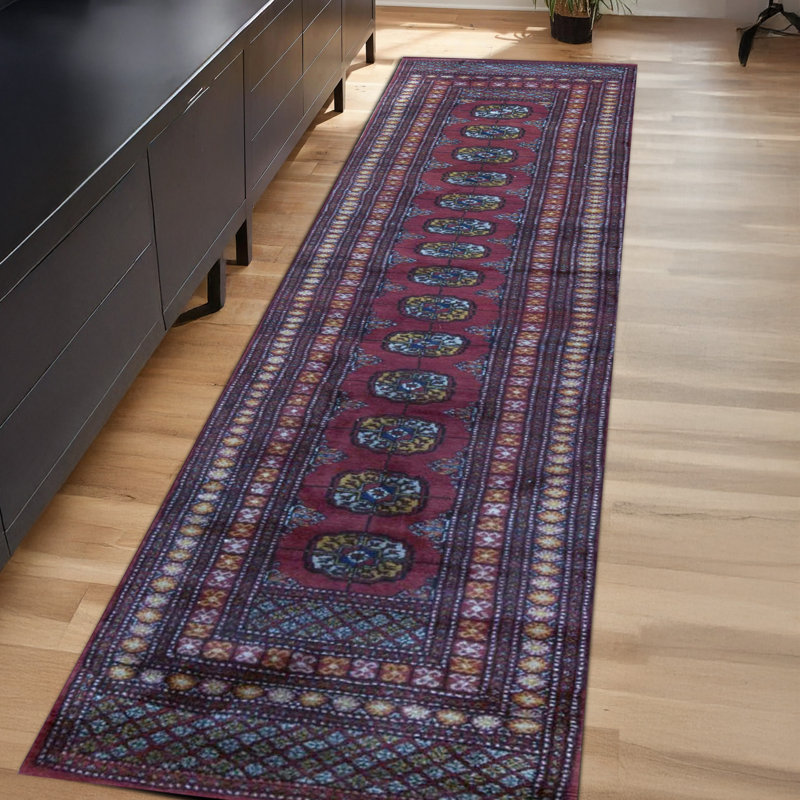 Tapis de couloir mauve de haute qualité noué à la main