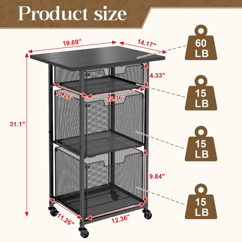 Rolling Kitchen Microwave Cart With Spacious Drawers For Small Kitchen Organization (Effortless Style & Smart Storage)