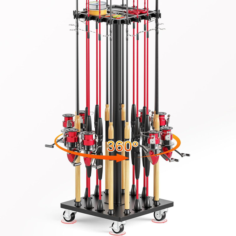 Support de canne à pêche avec base rotative à 360 °, capacité de 16 poteaux, support de canne à pêche polyvalent, facile à installer, supports de cannes à pêche verticaux en bois durables pour le sol