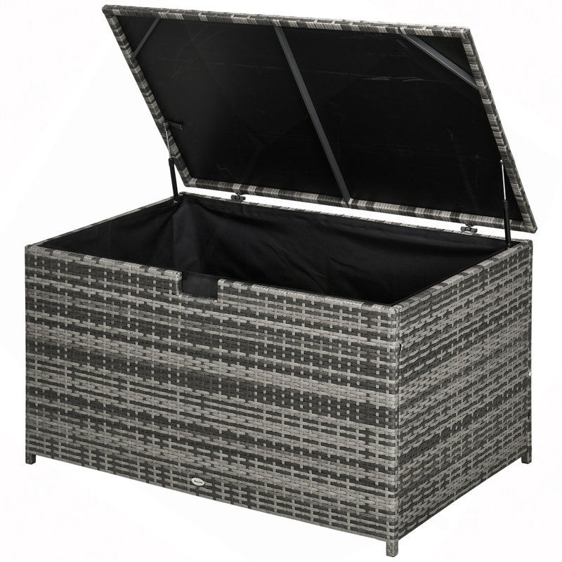 113 Gallon Deck Box, Rattan Outdoor/Patio Storage Box, Waterproof Storage Container For Indoor, Patio Furniture Cushions, Pool Toys, Garden Tools