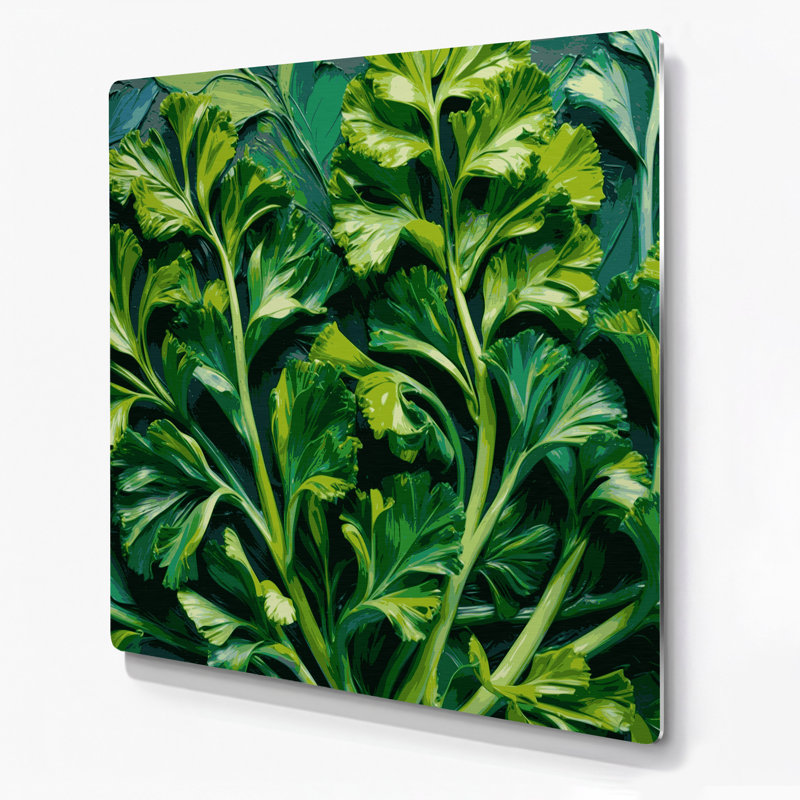 Art mural botanique vert persil en métal, H 192 po x l 192 po x P 0,05 po
