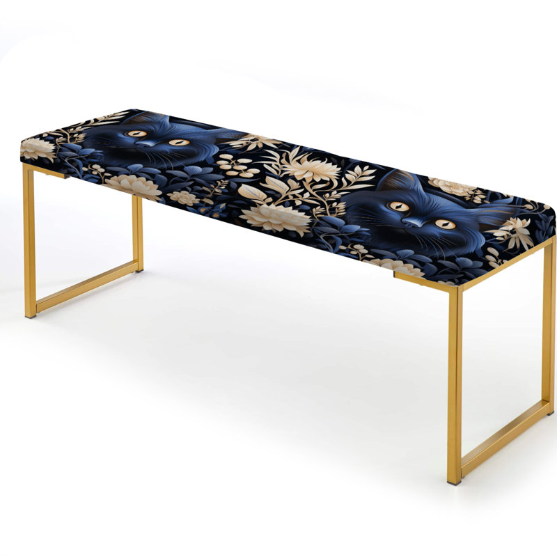 Deep Blue Siamese Cart - Animal Print Upholstered Gold Bench