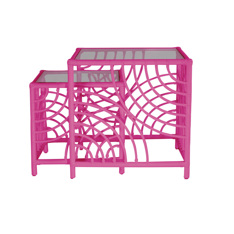 Swirl Glass Nesting End Table, Hot Pink