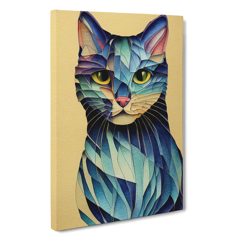 Colourful Cat No.3 - Print, No Matte, 50cm H x 35cm W x 3cm D, Wrapped Canvas