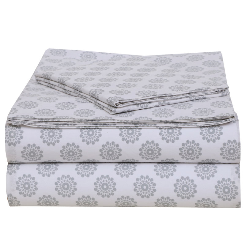 Ensemble de draps 100% coton 200 fils, Mandalas gris, Simple