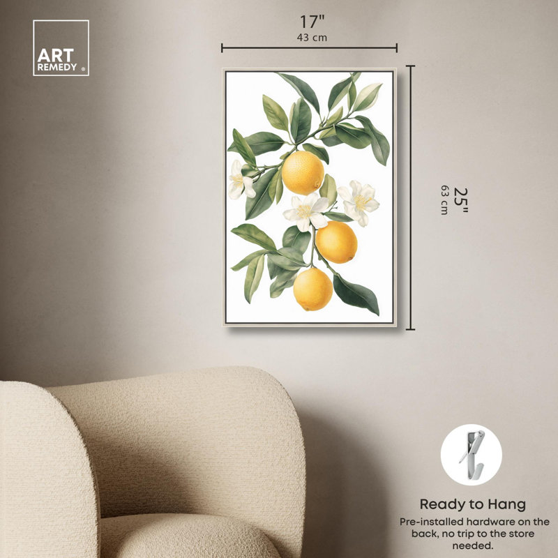 «Lemon and Leaf Fusion II», reproductions sur toile par Art Remedy, H 25 po x l 17 po, Cadre flottant argent