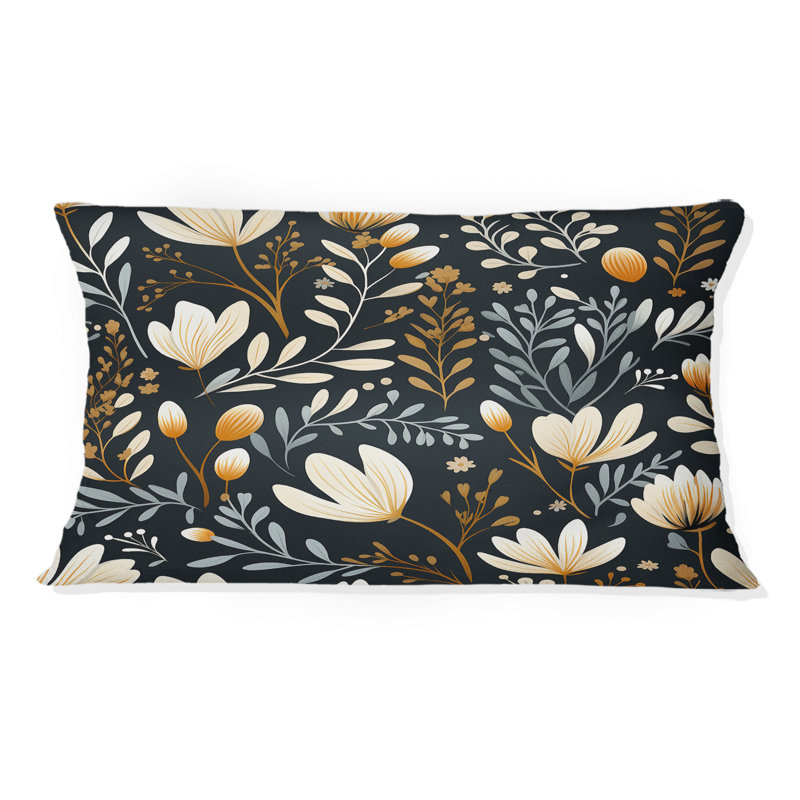 Fantaisie florale rétro beige et noir - coussin à imprimé floral