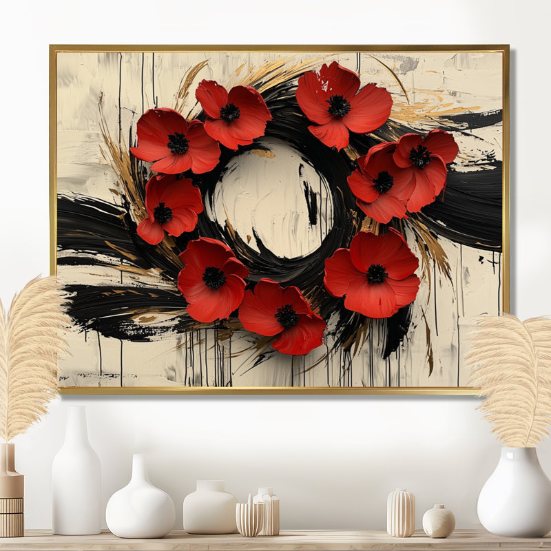 Indsay, coucher de soleil aux teintes d'une couronne de fleurs abstraite II - art mural couronne pour le salon, Doré