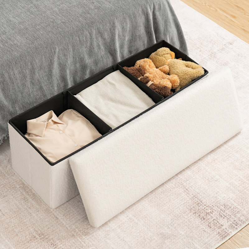 Repose-pieds pliant avec rangement, H 15 po x l 43 po x P 15 po, Blanc