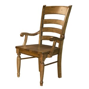 Shaler Solid Wood Ladder Back Arm Chair in Brown