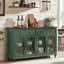 Buffet Farmhouse avec rangement, grande crédence de 59 po avec 4 portes en verre et 2 tiroirs, console à tablettes réglables, bar à café en bois pour la salle à manger, le salon-1219760513-1220191597