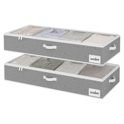 Large Underbed Storage Containers with Handles and Label Holder, Fabric Underbed Bins for Clothes, Blankets, Sweaters