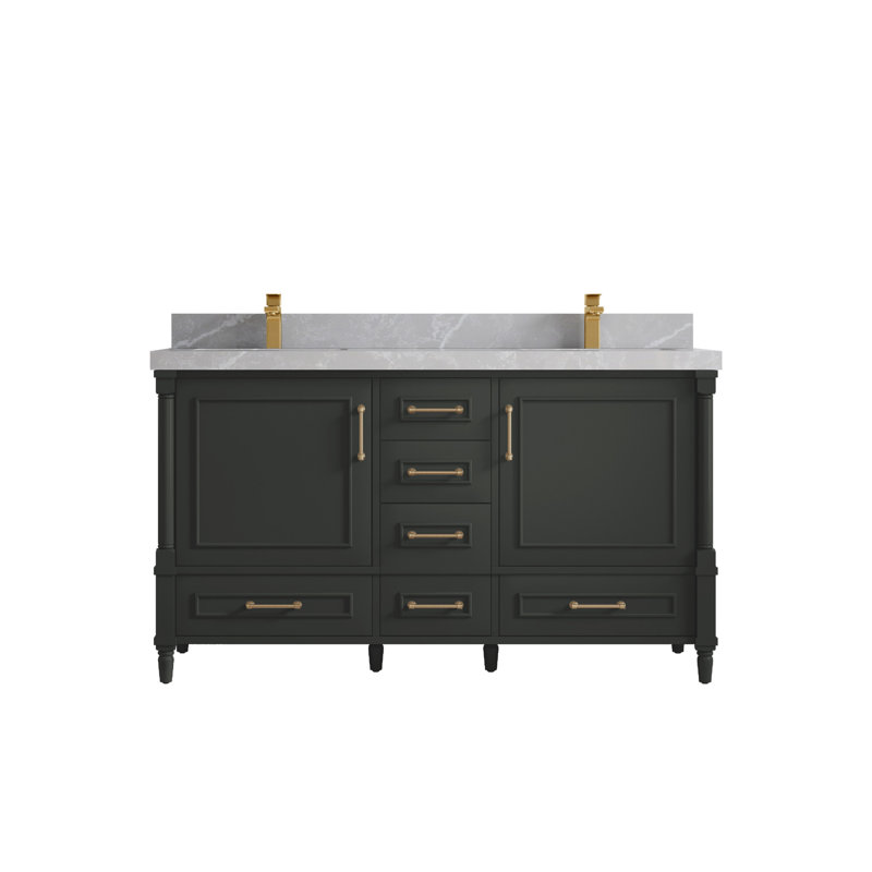 Ensemble de meuble-lavabo double 60 po Aberdeen, Gris perle, Bitume
