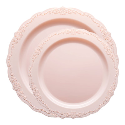 Pink Vintage Round Disposable Plastic Dinnerware Value Set - 120 Sets