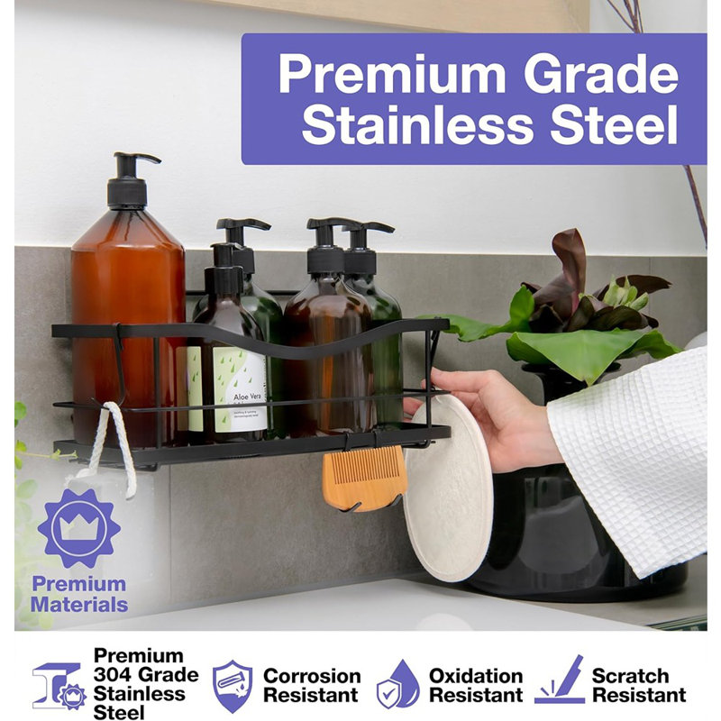 Premium Shower Caddy – Silver – 2-Pack Self-Adhesive No-Drill Rustproof Stainless Steel Bathroom Shelves & Shampoo Holder