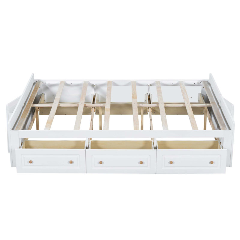 Structure de lit plateforme en bois avec 6 tiroirs, Blanc