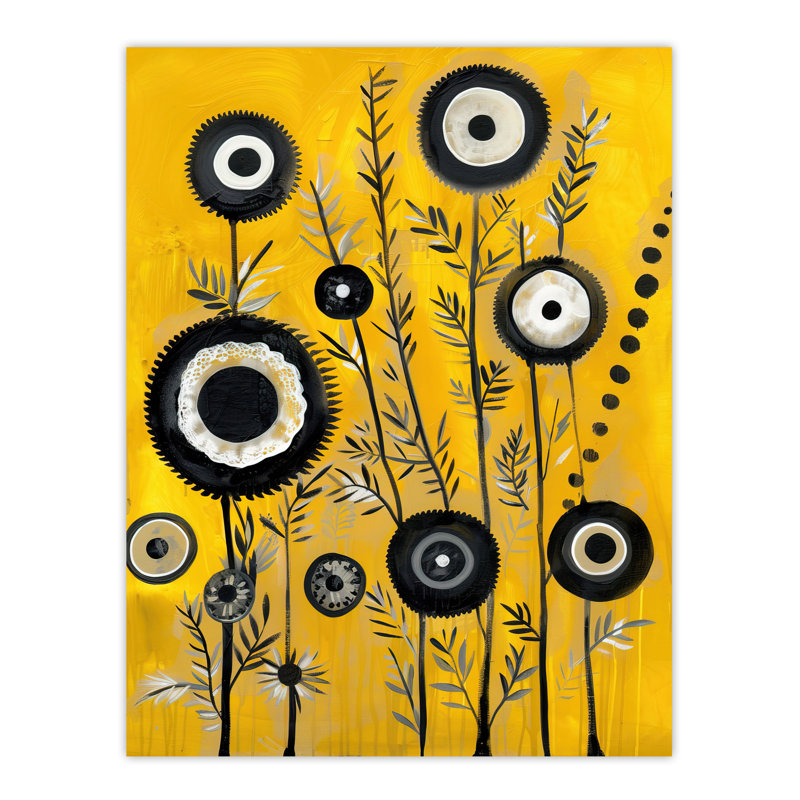 Yellow Abstract Geometric Wildflowers Wall Art Print