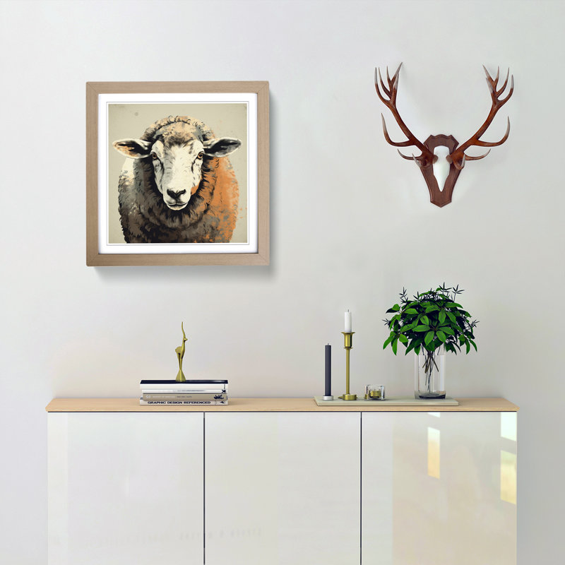 Sheep Retro - Framed Print, Oak