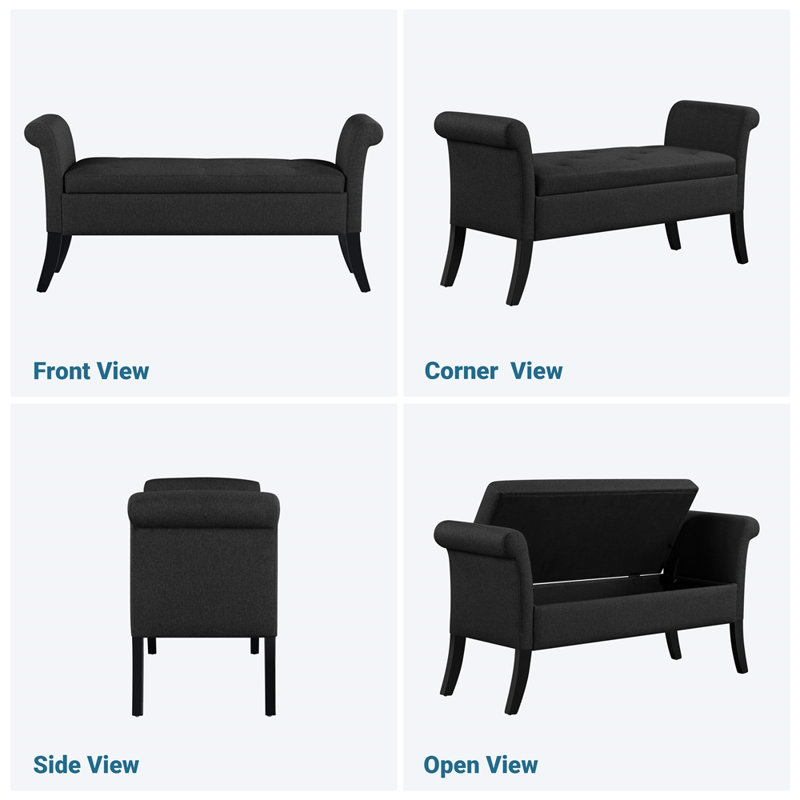 Banc de rangement rembourré l 52 po Sholom, Noir