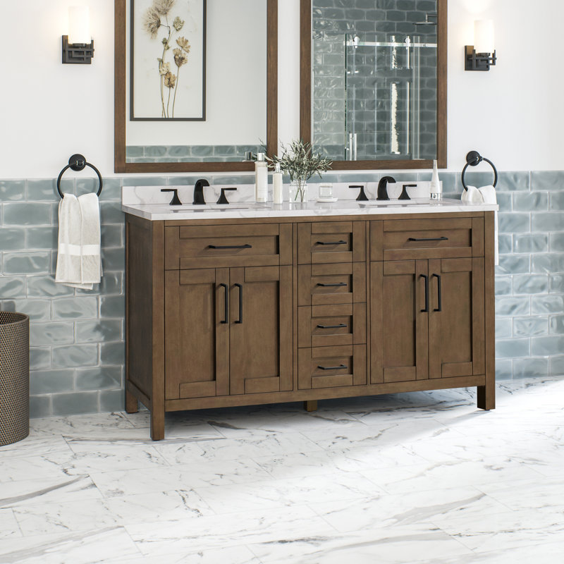 OVE Decors Tahoe 60" Double Bathroom Vanity, Almond Latte