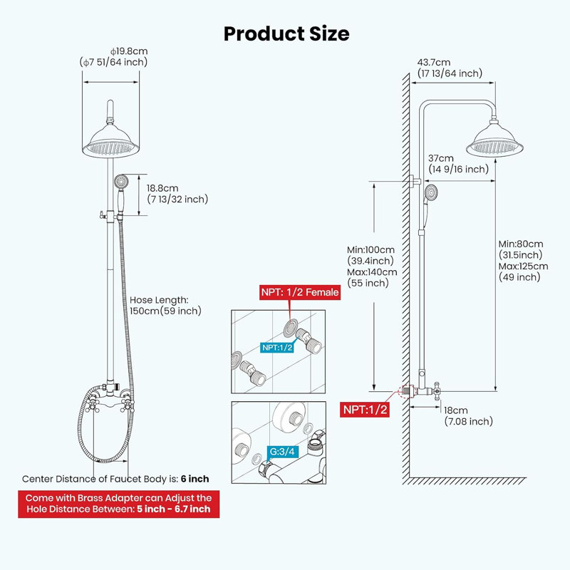 Ensemble de douche à effet pluie en or poli 99910-TC-Or