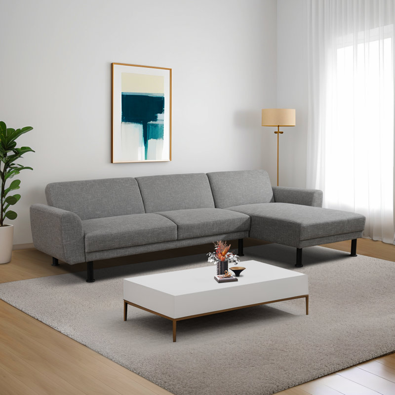 113" 2-Piece L-Shaped Convertible Sleeper Sectional, Gray Linen