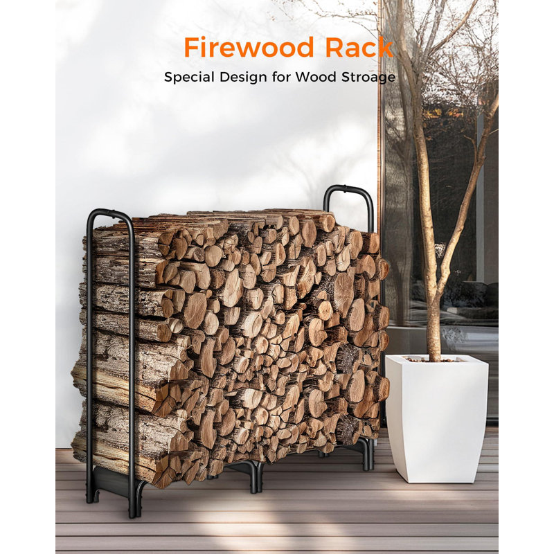 Support à bois de chauffage, supports de rangement robustes en bois de chauffage de 4 pi pour l'intérieur et l'extérieur, supports à bûches en métal pour le bois de chauffage, noir