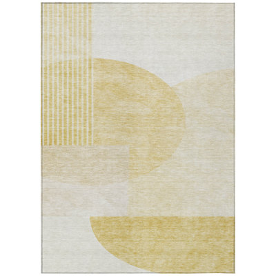 Tapis intérieur / extérieur géométrique lavable 3 pi x 5 pi doré et ivoire