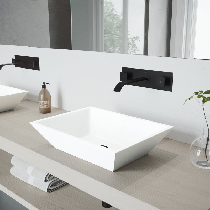 Lavabo de salle de bain vasque rectangulaire blanc mat en pierre avec robinet H 3 po L 18 po x l 14 po x H 5 po Vinca