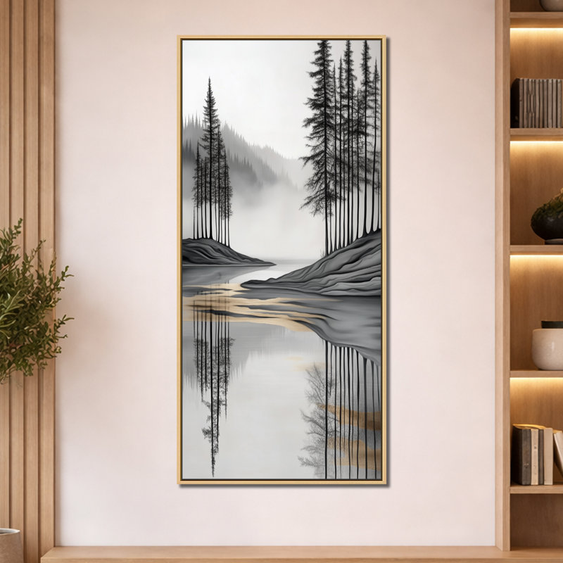 «Gray White Elegant Forest Island View V - Gray Nature», reproduction d'art encadrée sur toile, H 60 po x l 28 po