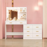61" Make Up Vanity Desk with Mirror and Lights, Vanity with 8 Wide Storage Drawers & 2 Tier Shelves, 3 Lighting Modes with Adjustable Brightness, Vanity Desk for Bedroom