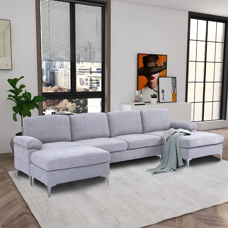 Canapé modulaire réversible avec repose-pieds Landover, Mélange de polyester gris