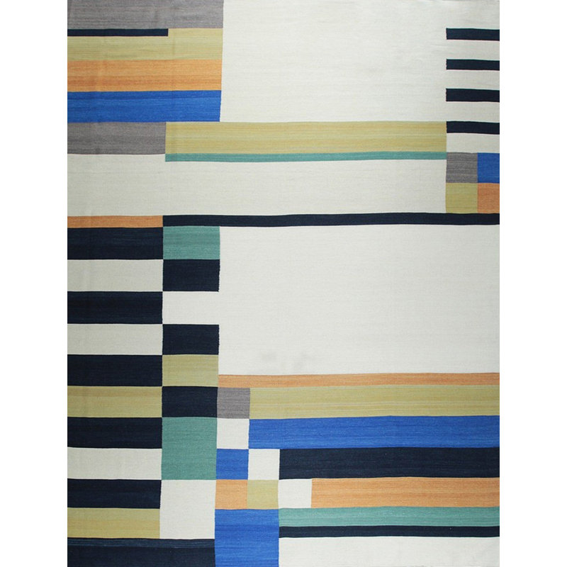 Tapis en laine tissé à plat multicolore Dymon, Rectangle 8 pi x 10 pi