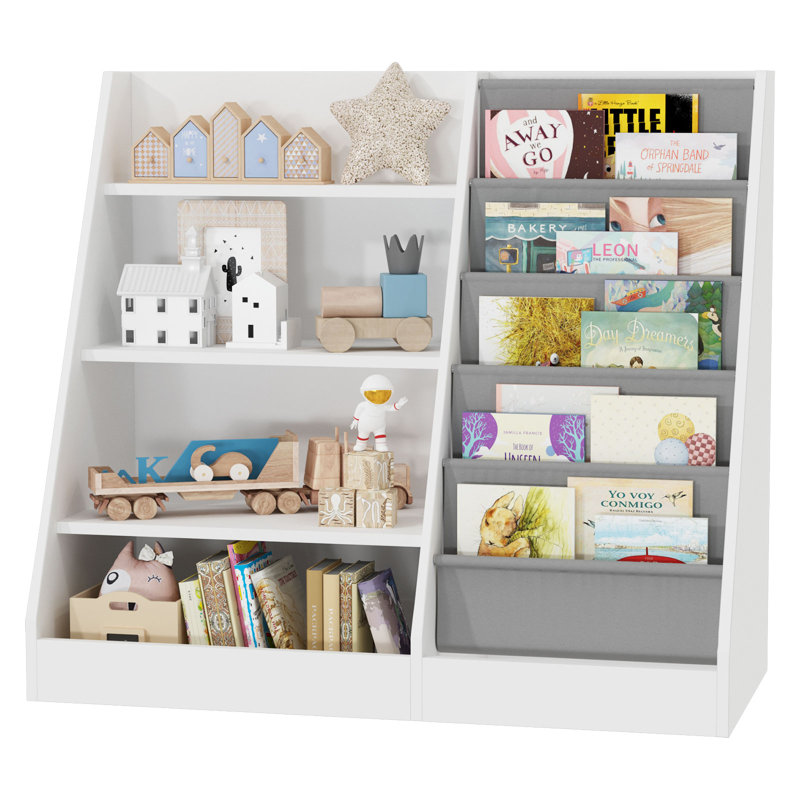 Maggiorina Bookcase, White/Grey, (4 Shelves) 80cm H x 90cm W x 40cm D