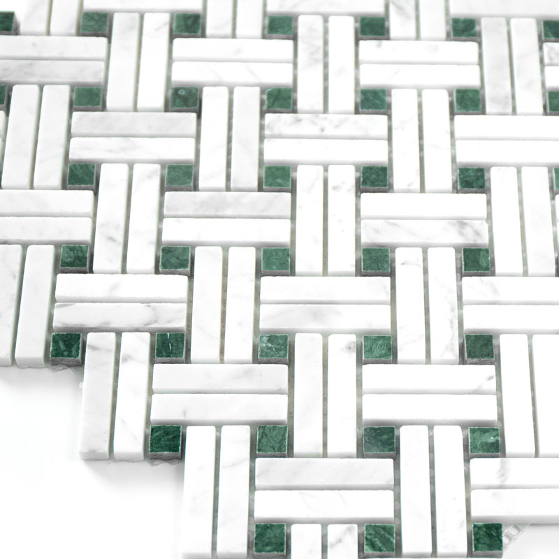 Carreau de mosaïque en marbre poli Carrara, Blanc, vert