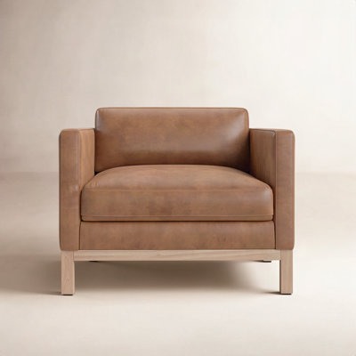 Nels Oak Genuine Leather Club Chair