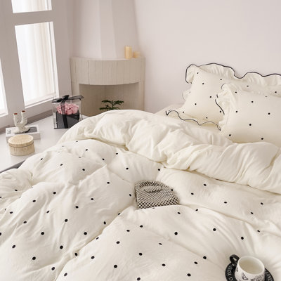 Cute Polka Dot Ruffles Microfiber Duvet Cover Set