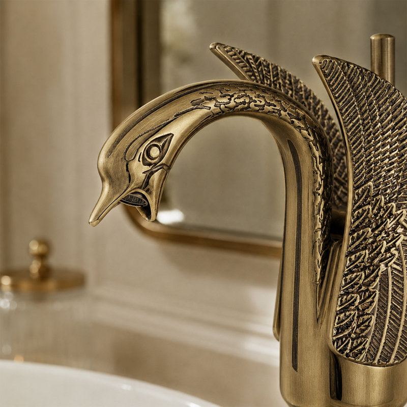 Robinet pour vasque de salle de bain monocorps et monocommande Swan, Laiton antique