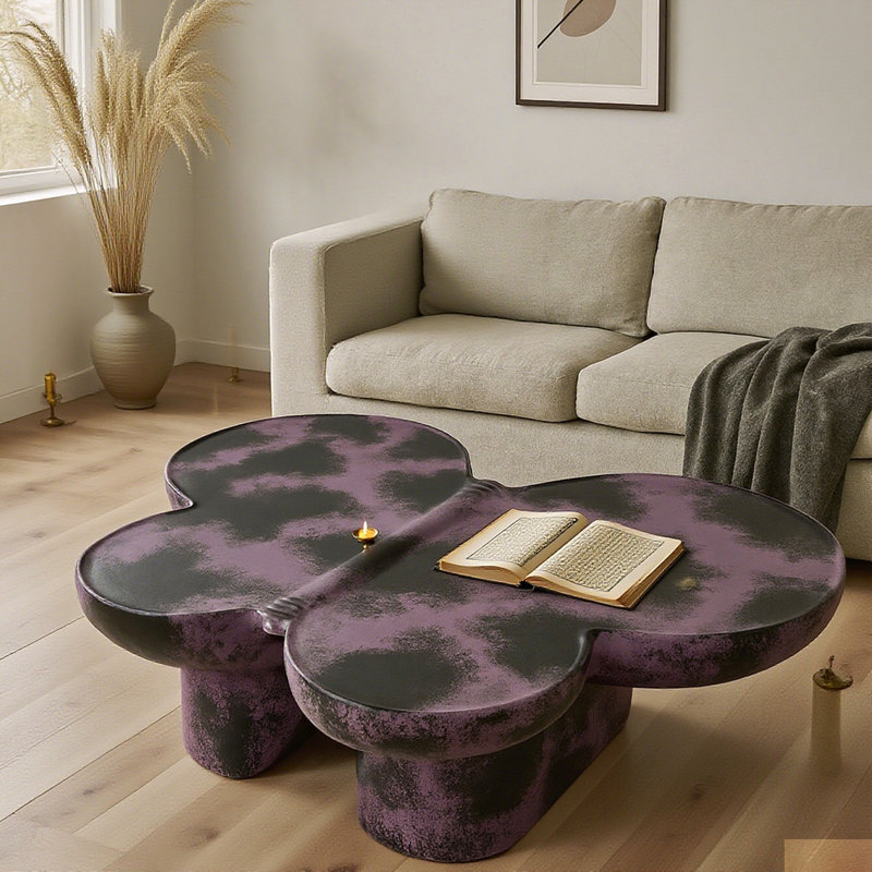 Table basse moderne en faux travertin texturé pour le salon / bureau, mauve et noir