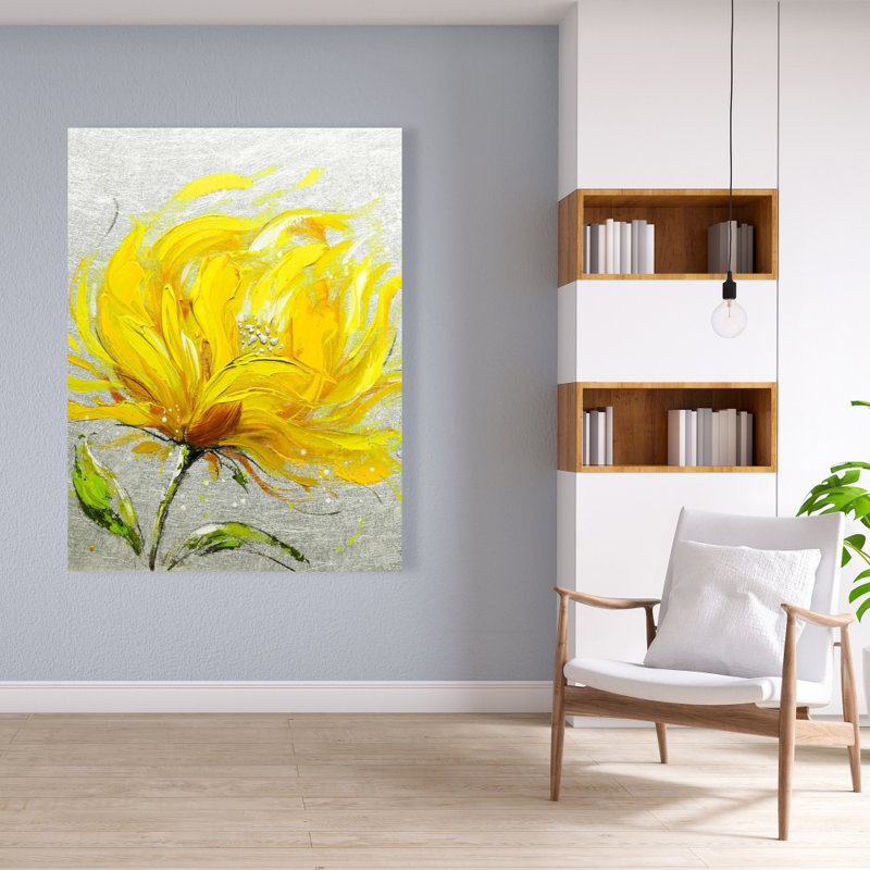 Fleur jaune moelleuse - toile grise de bureau pour un décor moderne