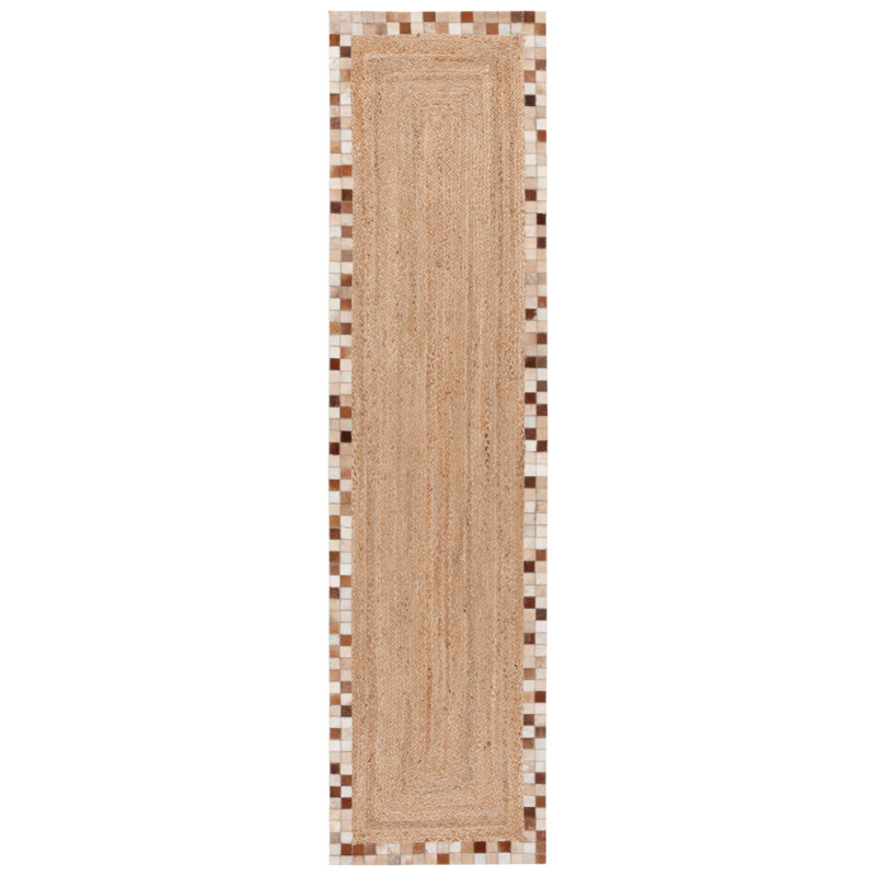 Dafney Hand Loomed Leather/Jute Checkered Rug in Tan, Runner 2'3" x 9'