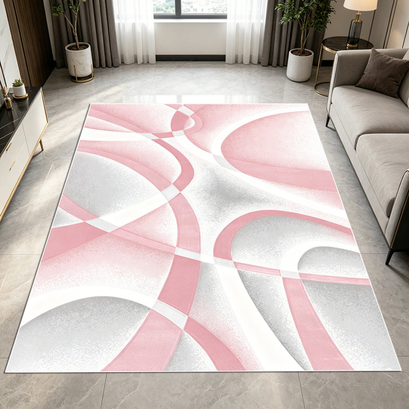 1PC soft pink light grey white abstract swirling geometric area rugs for Living Room, Soft and Comfortable, Suitable for all seasons, easy-to-maintain, machine washable Indoor floor mat, Under Table Farmhouse suitable for dining room, bedroom, front