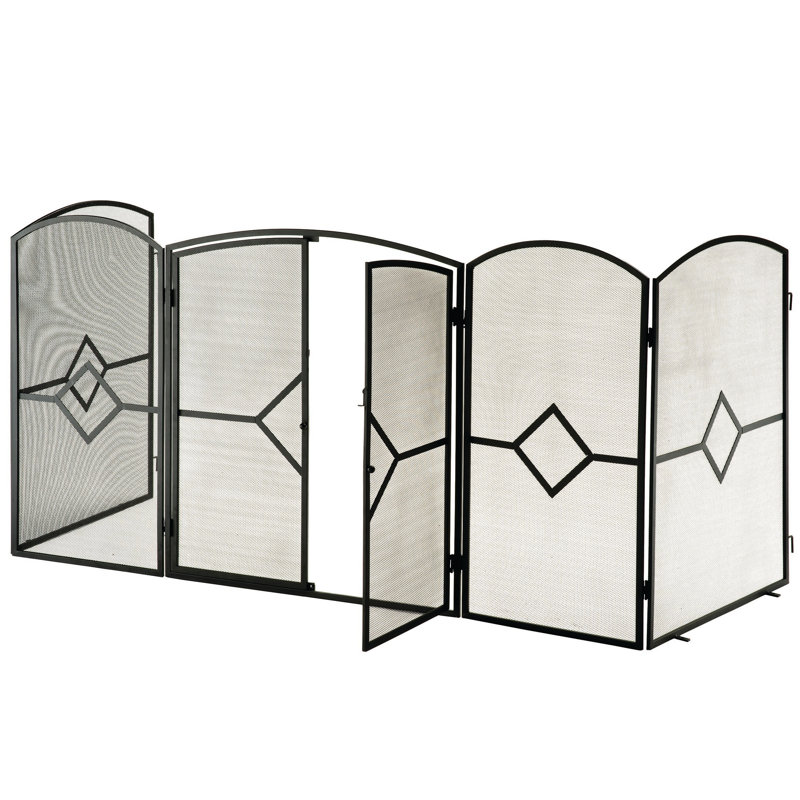 Sheila 5 Panel Steel Fireplace Screen, 81cm H x 153cm W x 61cm D